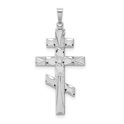 14k White Gold Eastern Orthodox Cross Pendant