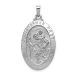 14k White Gold Polished and Satin Solid Saint Christopher Medal Oval Pendant