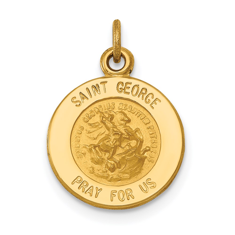 XR613.jpg 14k Polished and Satin Solid Saint George Medal Round Charm - Image 1