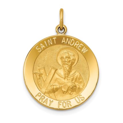 14k Polished and Satin Solid Saint Andrew Medal Pendant