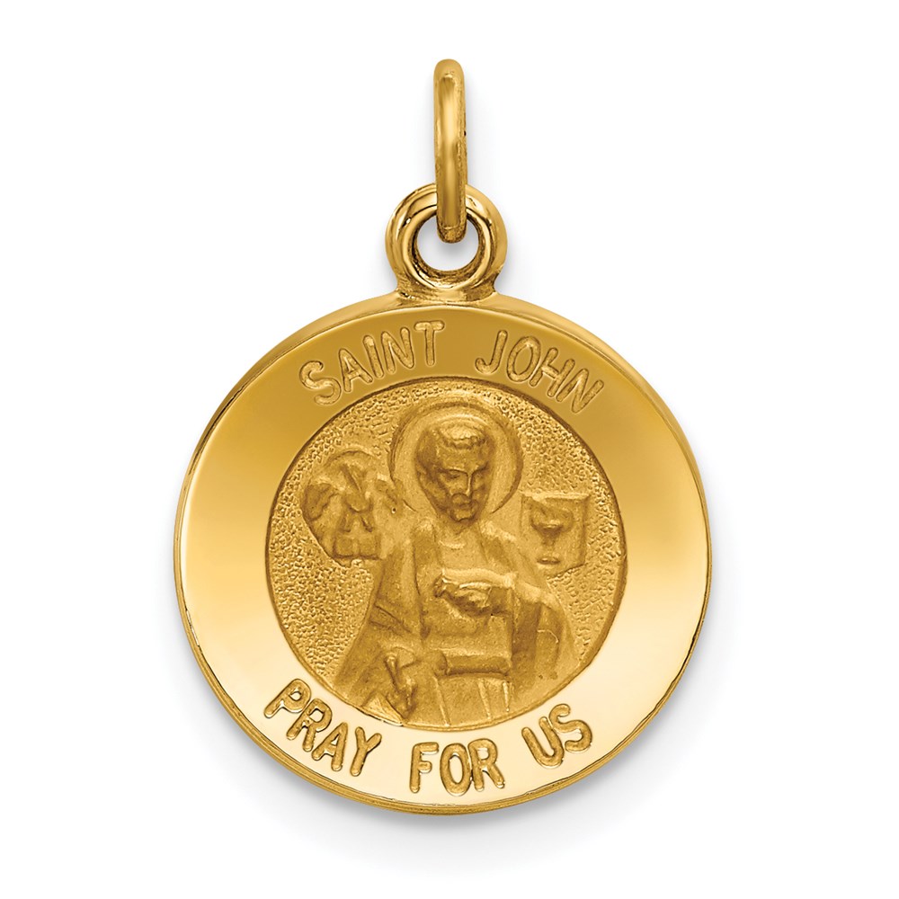 XR619.jpg 14k Polished and Satin Solid Saint John Medal Round Charm - Image 1