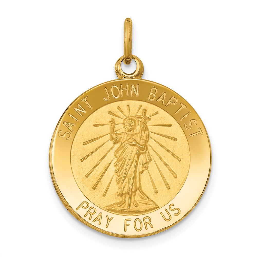 XR622.jpg 14k Polished and Satin Solid St John the Baptist Medal Round Pendant - Image 1