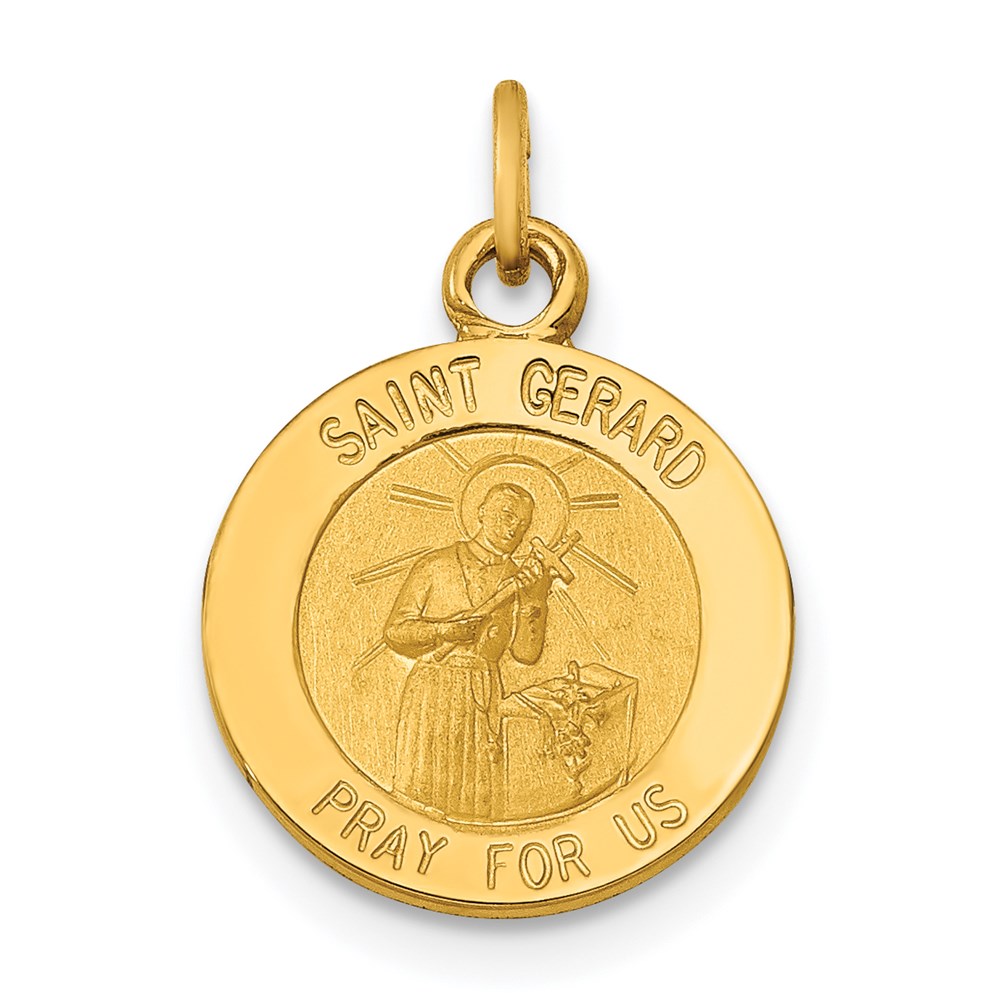 XR623.jpg 14k Polished and Satin Solid Saint Gerard Medal Round Charm - Image 1