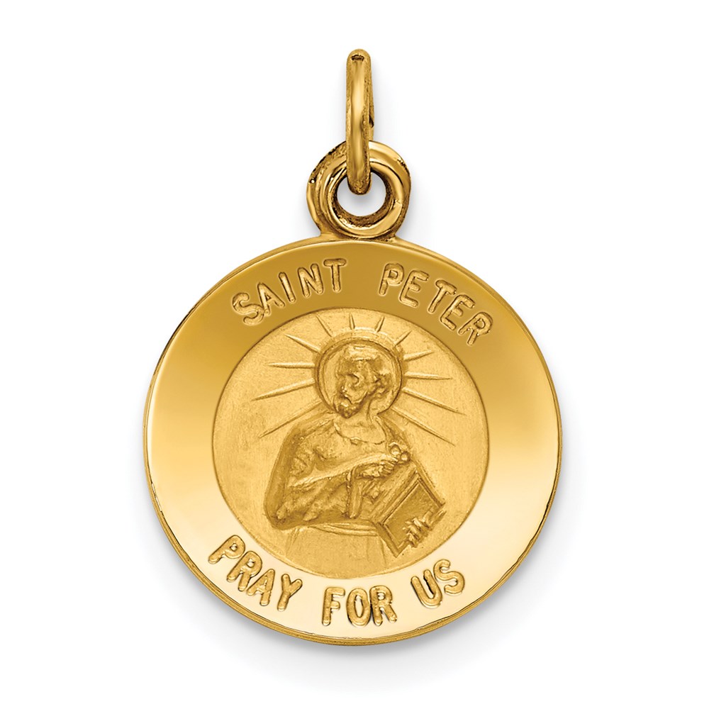 XR633.jpg 14k Polished and Satin Solid Saint Peter Medal Round Charm - Image 1