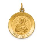 14k Polished and Satin Solid Saint Peter Medal Round Pendant