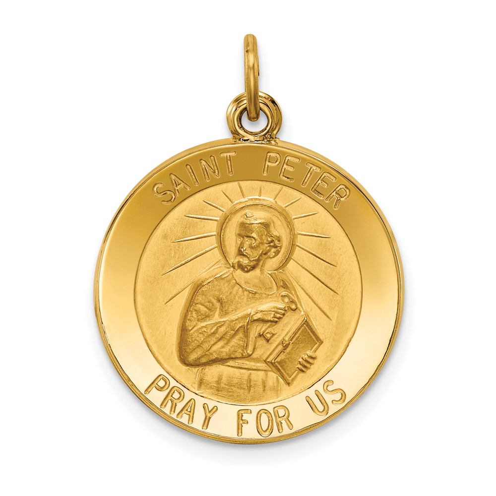 XR634.jpg 14k Polished and Satin Solid Saint Peter Medal Round Pendant - Image 1