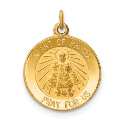 14k Polished and Satin Solid Infant of Prague Medal Round Charm
