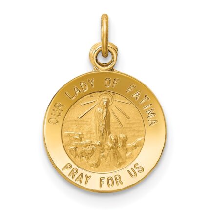 14k Polished and Satin Solid Our Lady of Fatima Medal Round Charm