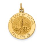 14k Polished and Satin Solid Our Lady of Fatima Medal Round Charm