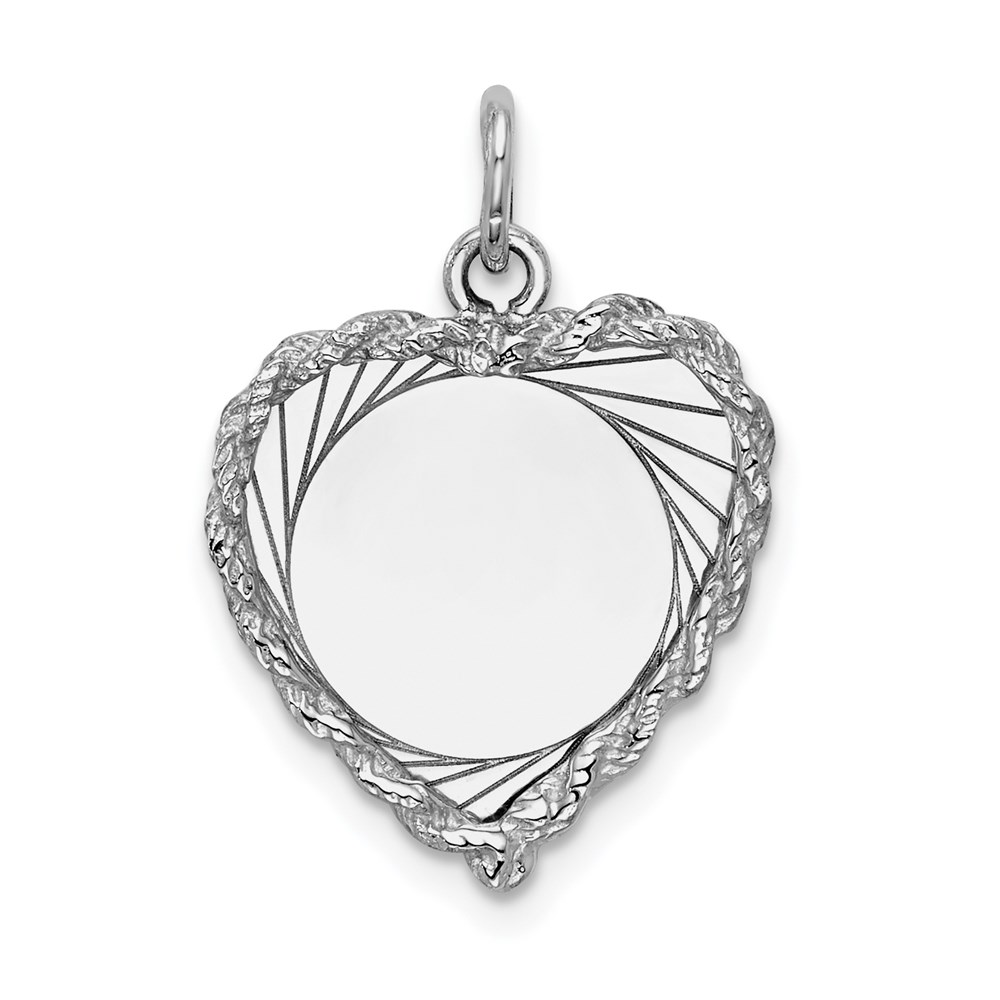 XWM122_13.jpg 14k White Gold Etched Design with Rope Edge .013 Gauge Engravable Heart 20x16mm Disc Charm - Image 1