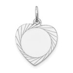 14k White Gold Etched Design .013 Gauge Engravable Heart 18x15mm Disc Charm