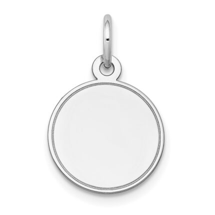 14k White Gold Plain with Grooved Edge .011 Gauge Round Engravable 13mm Disc Charm