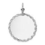 14k White Gold Rope Edge .013 Gauge Engravable Round 31x25mm Disc Charm