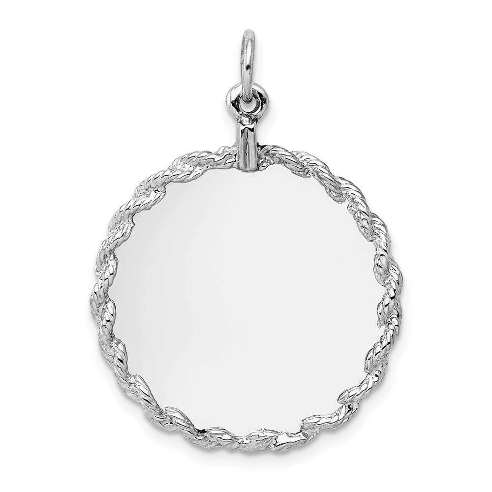 XWM152_13.jpg 14k White Gold Rope Edge .013 Gauge Engravable Round 31x25mm Disc Charm - Image 1