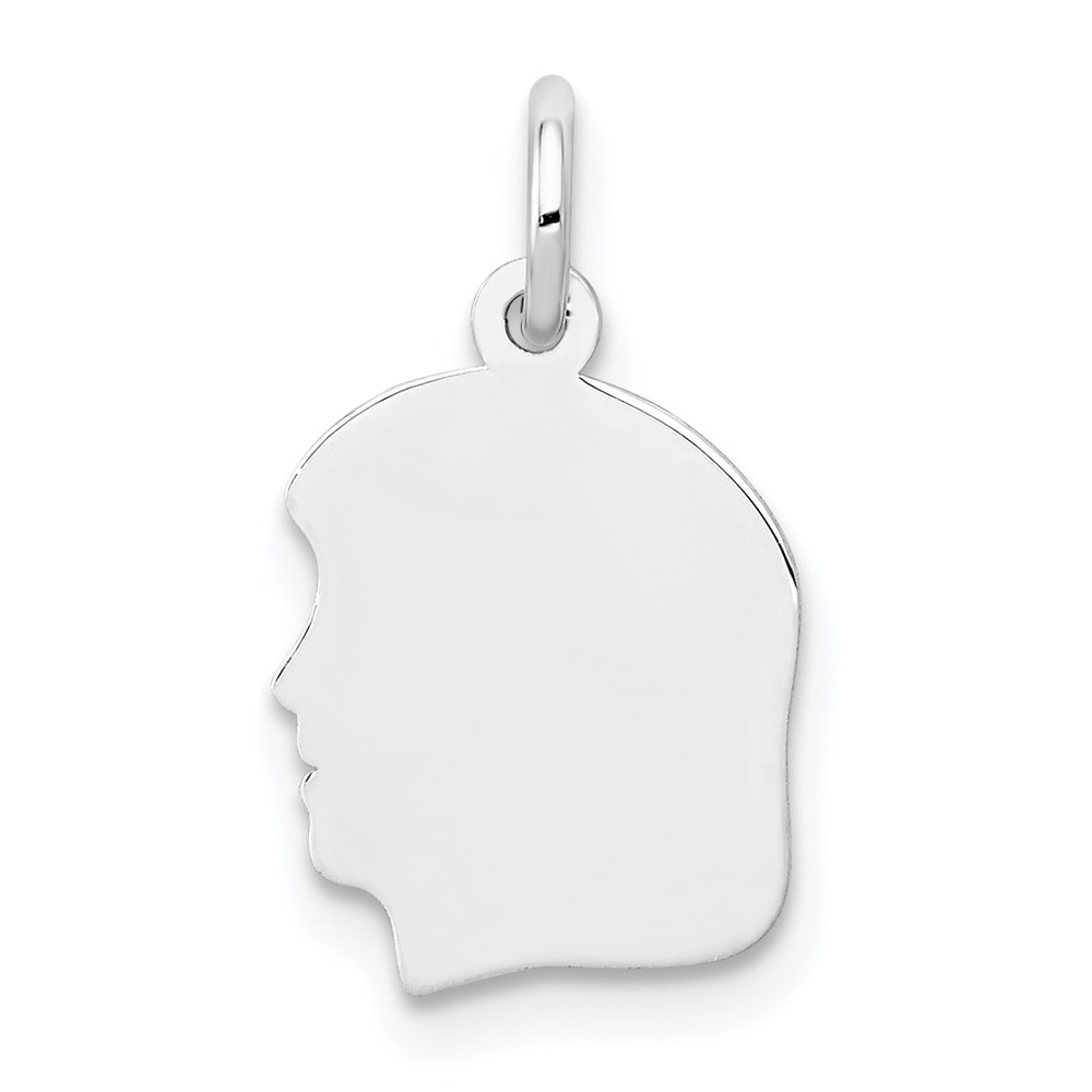 XWM50_18-4.jpg 14k White Gold Plain Small.018 Depth Facing Left Engravable Girl Charm - Image 1