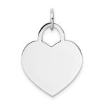 14k White Gold Plain .027 Gauge Engravable Heart 22x18mm Disc Charm