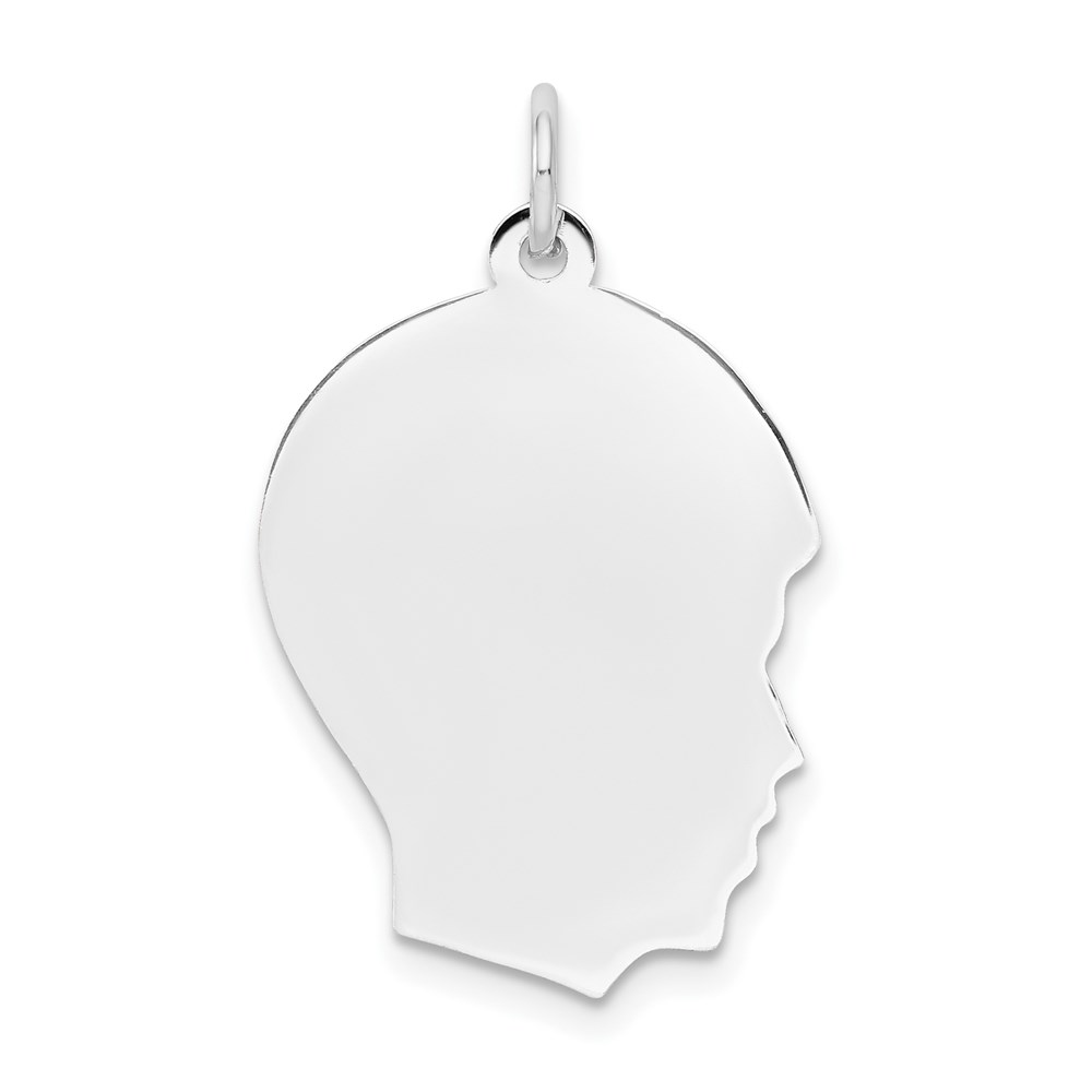 XWM59_18-5.jpg 14k White Gold Plain Medium.018 Depth Facing Right Engravable Boy Charm - Image 1