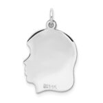 14k White Gold Plain Medium.018 Depth Facing Right Engravable Girl Charm - Image 3