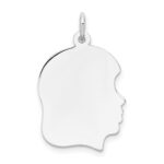 14k White Gold Plain Medium.013 Depth Facing Right Engravable Girl Charm