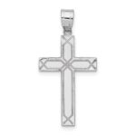 14k White Gold Solid Laser Etched Cross Pendant