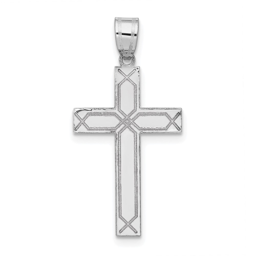 XWR29.jpg 14k White Gold Solid Laser Etched Cross Pendant - Image 1