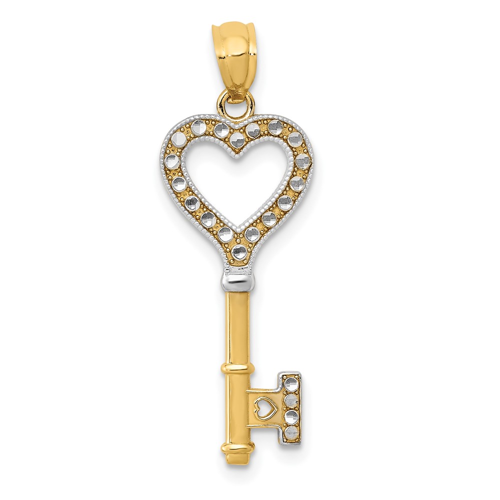 YC1031.jpg 14K and White Rhodium Polished Heart Key Charm - Image 1