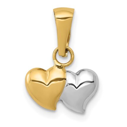14K and White Rhodium Double Heart Pendant