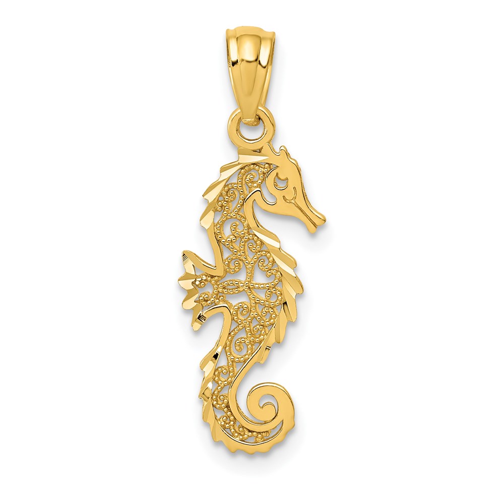 YC1247.jpg 14k Gold Polished Filigree Seahorse Pendant - Image 1