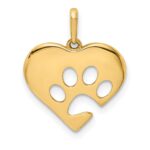 14K Polished Heart with Cut-out Paw Print Pendant