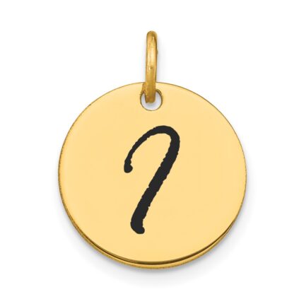 14k Polished Black Enamel Letter I Initial Disk Charm