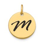 14k Polished Black Enamel Letter M Initial Disk Charm