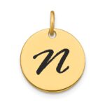 14k Polished Black Enamel Letter N Initial Disk Charm
