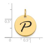 14k Polished Black Enamel Letter P Initial Disk Charm - Image 2