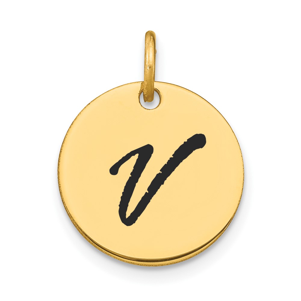 YC1436V.jpg 14k Polished Black Enamel Letter V Initial Disk Charm - Image 1