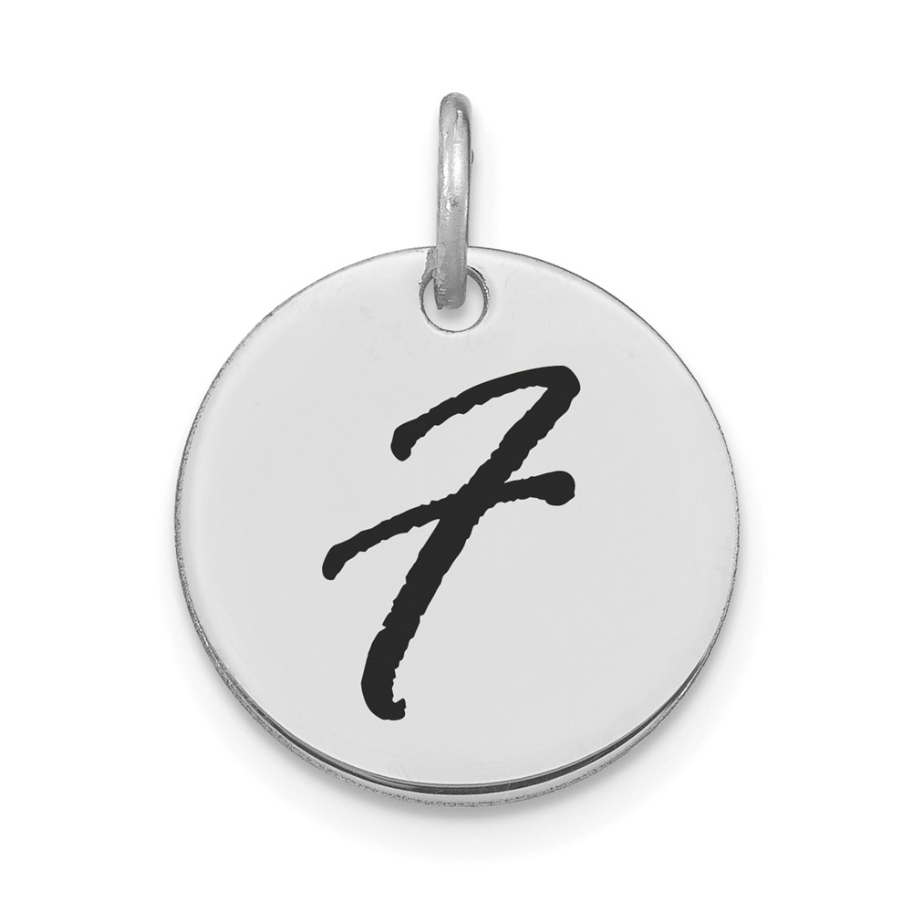 YC1436WF.jpg 14kw Polished Black Enamel Letter F Initial Disk Charm - Image 1