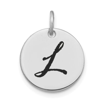 14kw Polished Black Enamel Letter L Initial Disk Charm