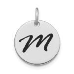 14kw Polished Black Enamel Letter M Initial Disk Charm