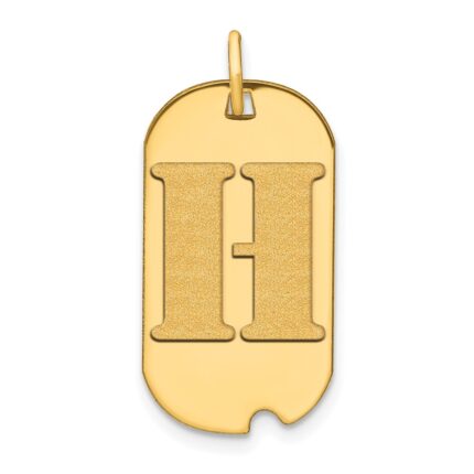 14k Polished Letter H Initial Dog Tag Pendant