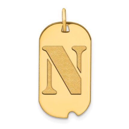 14k Polished Letter N Initial Dog Tag Pendant