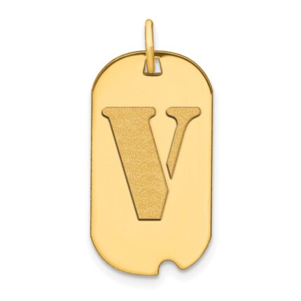 14k Polished Letter V Initial Dog Tag Pendant