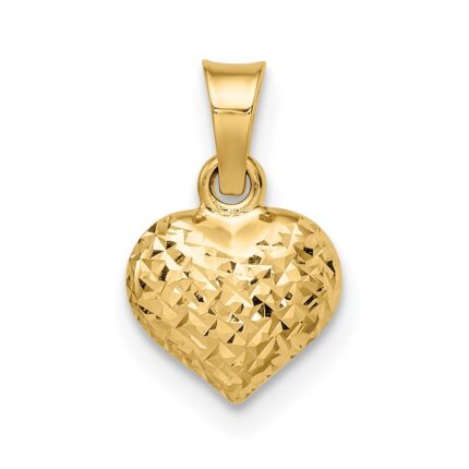 14k Polished Diamond-cut Small Puffed Heart Pendant