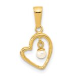14K Polished 2-3mm Freshwater Cultured Pearl Dangle Open Heart Pendant
