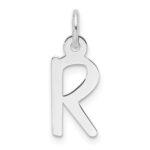 14K White Gold  Slanted Block Letter R Initial Charm