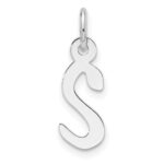 14K White Gold  Slanted Block Letter S Initial Charm