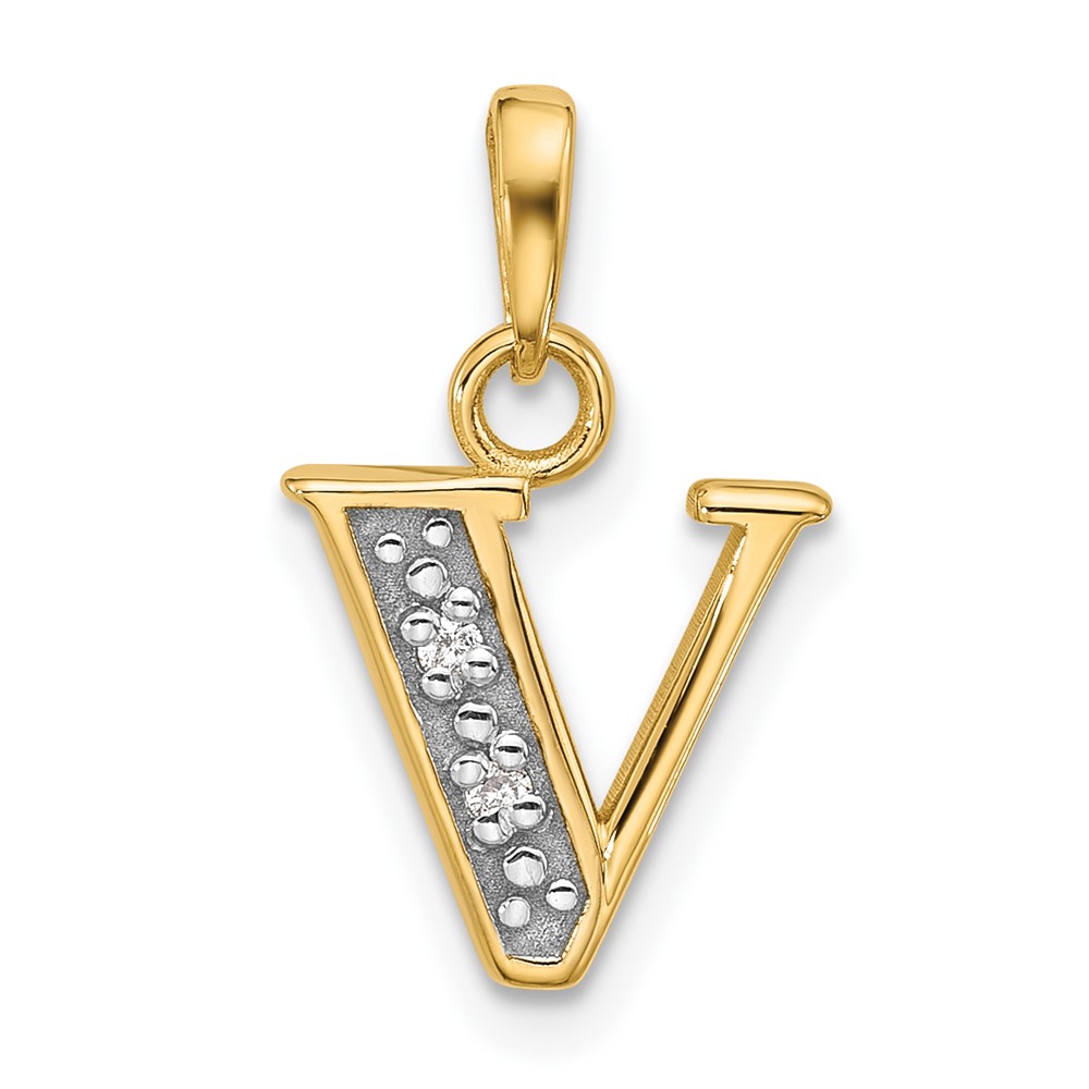YC1541V.jpg 14K with Rhodium Diamond Letter V Initial Pendant - Image 1