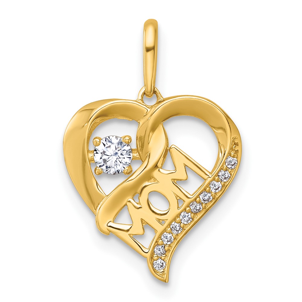 YC1606.jpg 14k Polished White CZ MOM Open Heart Charm - Image 1