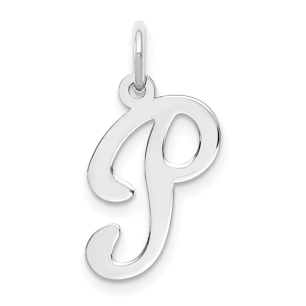 YC249P.jpg 14KW White Gold Script Letter P Initial Charm - Image 1