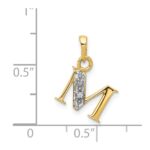 14KY with Rhodium Diamond Letter M Initial Pendant - Image 3