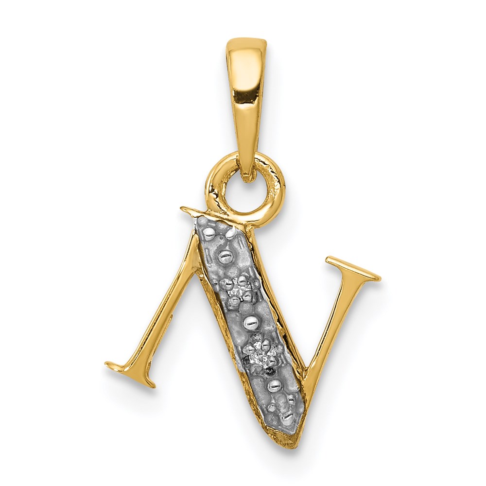 YC250N.jpg 14KY with Rhodium Diamond Letter N Initial Pendant - Image 1