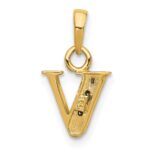14KY with Rhodium Diamond Letter V Initial Pendant - Image 4